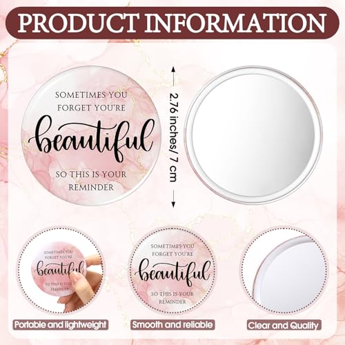 Inspirational Mini Compact Mirror Bulk for Women Pink International Women's Day Gifts Portable Round Purse Mirrors Employee Appreciation Gift for Coworker Nurse(50 Sets,Beautiful)