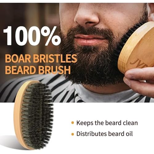 JVR Beard Grooming Kit for Men, Beard Care Kit Includes Oil and Balm,100% Boar Brush Vegan Just for Men Mustache, Perfect Gifts for Him Man Dad Boyfriend