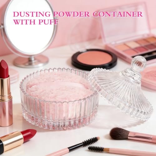2 Pcs Extra Large Body Powder Puff and Container, 6 Inch Dusting Powder Container with Puff, Body Powder Container and Oversize Soft Washable Powder Puff for Women