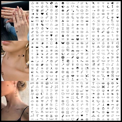 594 Pcs Tiny Small Temporary Tattoos for Women Men Finger Hands, Mini Fake Tattoos for Adult Finger Neck Body
