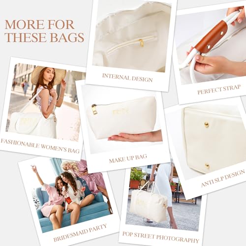 2 Pcs Bride Travel Bag Bridal Shower Gifts for Women Bridal Shower Weekender Bags Shoulder Duffle Bag for Wedding Engagement Honeymoon(White,9.06 x 3.94 x 3.94 Inches,Cotton Canvas)