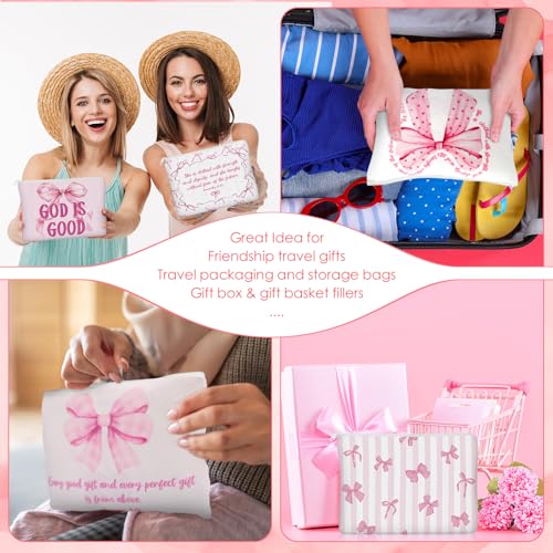 Reginary 9 Pcs Christian Bow Makeup Bags for Women Pink Coquette Bow Bible Verse Toiletry Cosmetic Bag for Inspirational Christian Gifts Religious Faith Based Favors