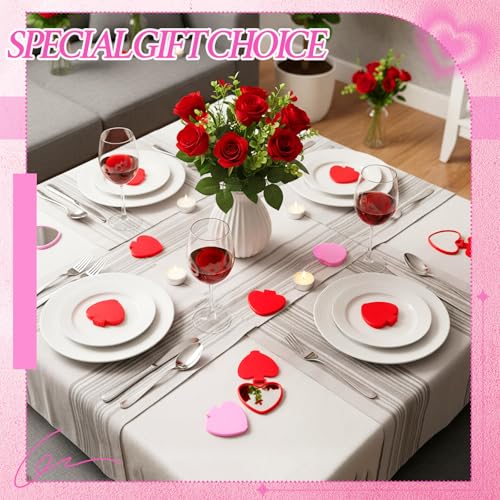 50 Pcs Heart Shaped Compact Mirror Bulk Valentines Day Small Gifts Galentines Mini Folding Pocket Mirrors Red and Pink Makeup Mirror for Women Travel Daily Use Wedding Favor Supplies