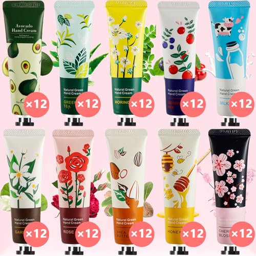 120 Pack Hand Cream for Women,Bulk Hand Lotion Travel Size for Dry Cracked Hands,Moisturizing Hand Care Cream,Natural Plant Fragrance Mini Hand Lotion Gifts For Birthday Party Favors,10 Styles