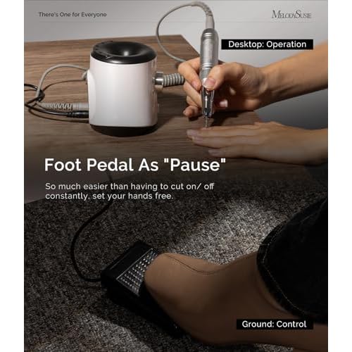 MelodySusie Multifunctional Desktop Nail Drill with Foot Pedal, SC320I 30000RPM E-File with Bit Holders & Elegant Design for Manicure Trimming, Shaping & Gel Removal, Ideal for Nail Artists & Home Use