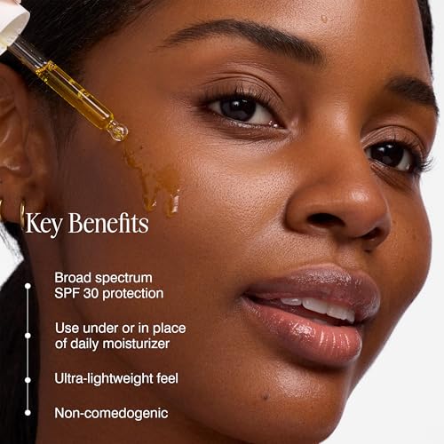 COOLA Firming Face Oil, SPF 30, Organic Lightweight Hydrating Sunscreen Oil with Bakuchiol, Vitamins C, D, E, Sea Buckthorn & Moringa Oils, Firms & Smooths Skin, 1.1 Oz