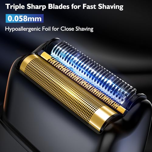 Electric Razor for Men Face, Electric Shavers for Men, Foil Shaver with 3 Adjustable Speeds, Rechargeable Waterproof Close Shave Trimmer with LED Display for Face/Beard/Head (Dark Black)