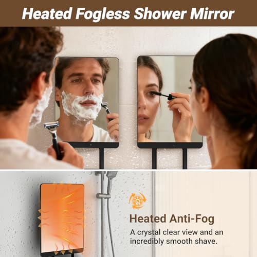 Heated Shower Mirror Fogless for Shaving£¬Fog Free Shaving Mirror for Shower with Razor Holder£¬360¡ÆRoating Shaving Mirror for Shower Fogless£¬5000mAh Long-Lasting Anti Fog Shower Mirror (Dark Brown£©
