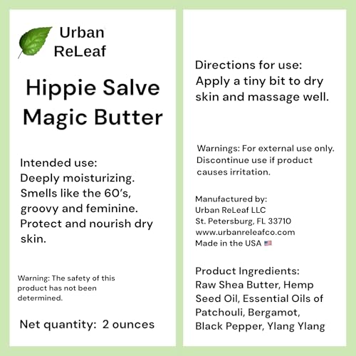 Urban ReLeaf Hippie Salve Magic Butter ! Groovy Botanicals, Shea Butter and 100% Natural, Patchouli, Ylang, Bergamot, Vitamin Rich, Deeply Moisturizing & Soothing