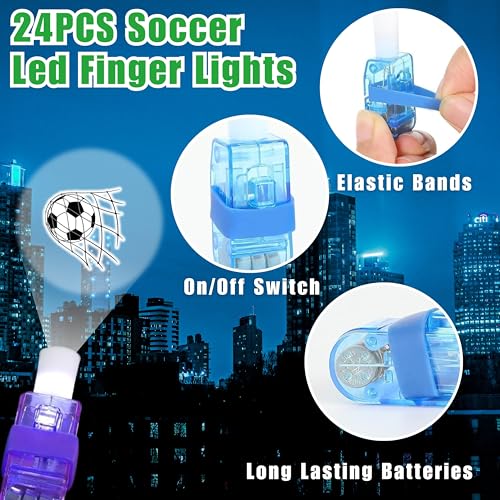 72 PCS Soccer Party Favors ? 48 PCS Luminous Tattoos & 24 PCS LED Finger Lights Combo ? Birthday Goodie Bag Fillers, Party Supplies, Gifts Light Up Toys Glow In The Dark for Boys and Girls
