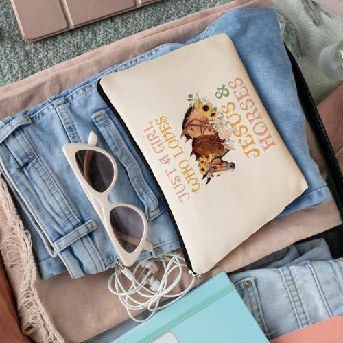 Christian Horse Makeup Bag, Religious Christian Gifts for Women, Horse Lovers Gifts Cosmetic Bags for Women, Jesus and Horses Zipper Travel Makeup Pouch for Purse
