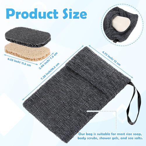 24 Pack Soap Saver & Bag Set Include 12 Soap Pocket Squares Exfoliating Pouch and 12 Bar Lifting Pads Body Scrubber Rough Sponge Self Draining Holder for Bath or Shower (Gray and Beige)