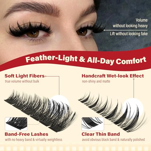 Calphdiar Lash Clusters Wispy & Manga Eyelash Clusters 8-18MM DIY Volume Lash Extensions C Curl Individual Lashes for Daily Wear & Glam Looks Reusable Lash Clusters for Beginners
