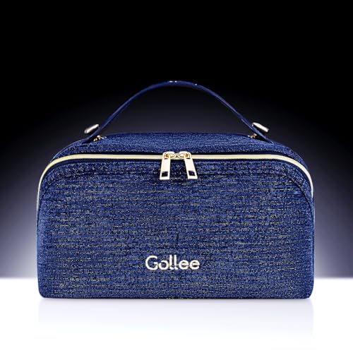 GOLLEE Travel Makeup Bag,Large Capacity Cosmetic Bags for Women, Portable Pouch Open Flat Toiletry Bag, Make up Organizer with Divider and Handle