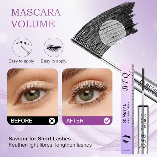 Iron Wand Mascara, 5D Curling Eyelash Iron Mascara with Washable Metal Wands, Waterproof Mascaras Black Volume and Length, Separating Mascara Volume, Long-lasting Smudge Proof Mascaras, Clump-Free (1)