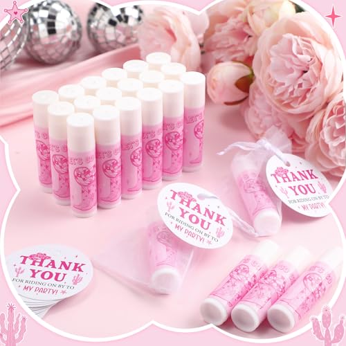 24 Set Lets Go Girls Cowgirl Party Favors 24 Lip Balm 24 Thank You Card with Organza Bag Disco Western Cowgirl Bachelorette Party Decorations for Last Rodeo Birthday Wedding Supplies