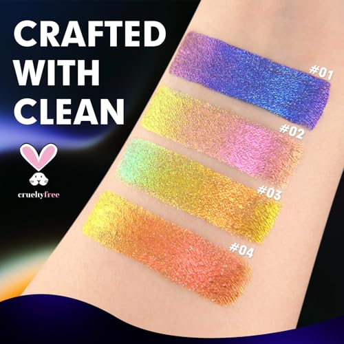 Multichrome Liquid Eyeshadow with Chameleon Shift, Metallic Holographic Glitter, Long Lasting Waterproof for Party Makeup (02)