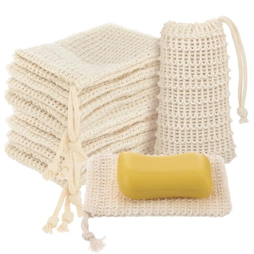 SHENLIU 50 Pack Soap Bags with Drawstring, Mesh Exfoliating Soap Saver Bag Sisal Soaps Pouch Bar Foaming and Drying Exfoliating Net for Bath Shower Massaging Scrubbing (5.3 ¡¿ 3.7inch)