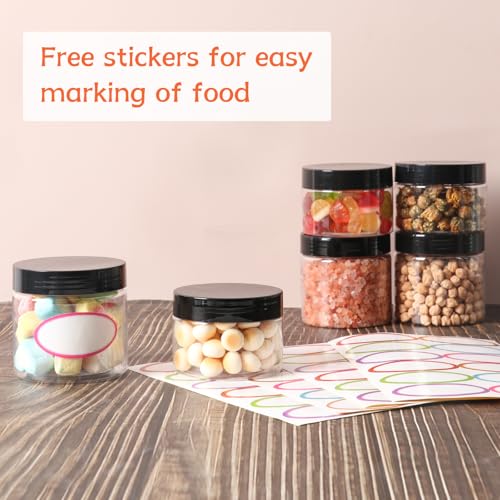 40 Pack 6 OZ Plastic Jars with Lids, Empty Round Clear Slime Cosmetic Container with Labels, Leakproof Multi-use Refillable Storage Jar for Beauty Products, Samples, Travel, Food