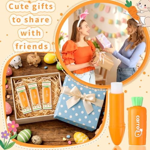 24 Pcs Easter Beauty Gifts Bulk Carrot Lip Balm Bulk Moisturizing Nourishing Lip Care Easter Basket Stuffers Goodie Bag Fillers Spring Gift Ideas for Women Adults (Red Velvet Carrot Cake)