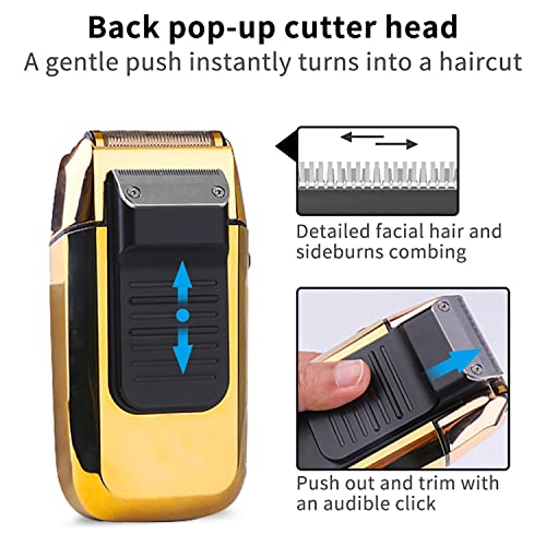 DSP¢ç Bald Shaver for Men Shavers for Men 2 in1 Barber Shaver with Precision Trimmer 3-Speed Electric Razor with LED Digital Display Stainless Steel (Gold)