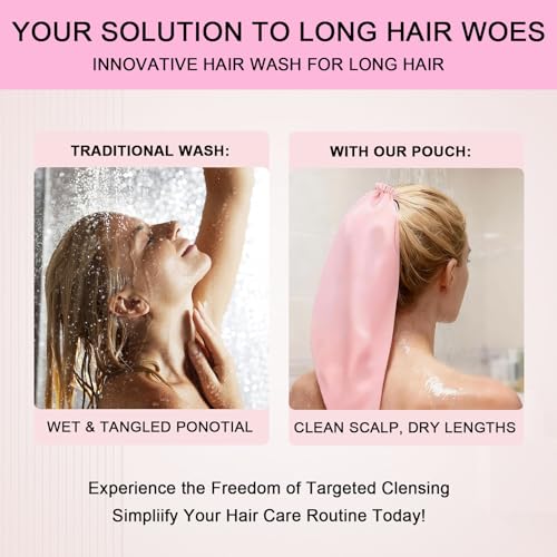Waterproof Hair Sleeve for Long Hair, Crown Washing Shower Cap Ponytail, Reusable Adjustable, Quick Root Refresh for Shower Gym Travel Pool Beach, Time Saver (Pink+Purpler+Blue+Yellow, 4PC)