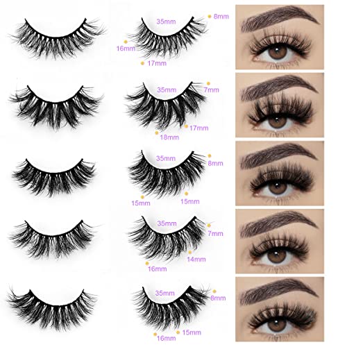 Wholesale Lashes, 3D Faux Mink Eyelash Bulk, 18mm Handmade Reusable Eye Lash, 5 Styles Dramatic Fluffy False Lash with Glitter Portable Packing (Fluffy 5 styles-10 pairs)