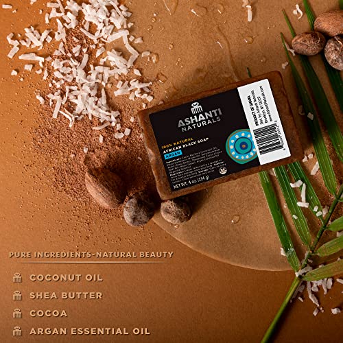 Ashanti Naturals African Black Soap Bar | Scented Natural Black Soap with Raw Shea Butter and Coconut Oil - 2pk 4oz Bars (Argan)