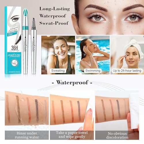 Eye Brow Pencils for Women - Waterproof Microblading Eyebrow Pencil, Four Tip Eye Brow Makeup Pen to Effortlessly Create Hair Like Natural Brows (Black)