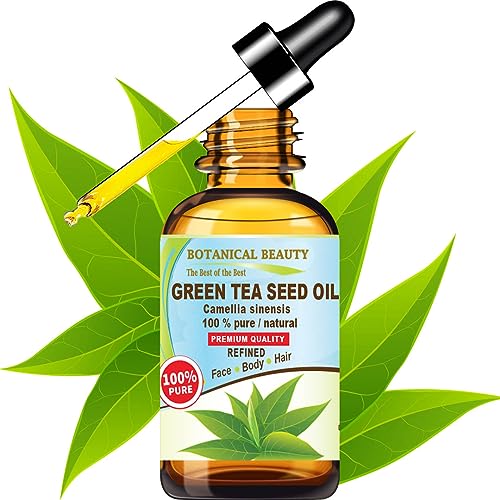 Botanical Beauty GREEN TEA SEED OIL Camellia Sinensis Oil 100% Pure Natural Undiluted Cold Pressed Carrier Oil for Face, Skin, Hair, Nails, Rich in Vitamin C, Vitamin E (1 Fl Oz)