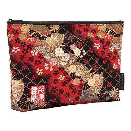 Brocade zipper pouch, lined with Nishijin brocade, size M. (Beniogizakura)