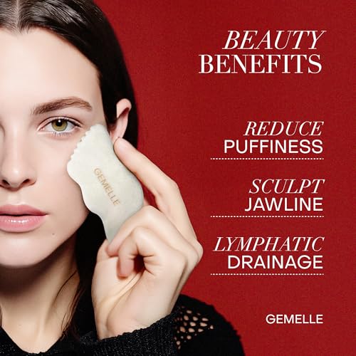 GEMELLE White Jade Gua Sha Tool | 10x Award Winner | Pure Jade Gua Sha Stone, Face Sculpting Tool, Gua Sha Facial Tools, Lymphatic Massage, Body Gua Sha Tool, Guasha Tool for Face | Gifts for Women