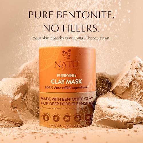 NAT? BOTANICALS Purifying Bentonite Clay Mask ? Clarifying Clay Mask for Face ? Soothing & Softening Hydrating Face Mask for Oily and Combination Skin ? Helps Tighten, Clarify & Refine Skin 3.5oz