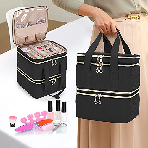 Yarwo Nail Polish Organizer Case Holds 72 Bottles (15ml/0.5 fl.oz), Detachable 3 Layers Nail Polish Storage Bag with Removable dividers for Nail Lamp and Nail Art Manicure Tools, Black (Bag Only)