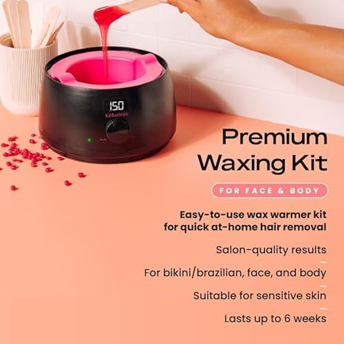 KoluaWax Premium Waxing Kit for Women and Hard Wax Beads for Hair Removal (1 Lb) - Hot Melt Hard Wax Warmer for Hair Removal, Eyebrow, Bikini, Legs, Face, Brazilian Wax - Corse Hair Formula Refill