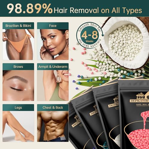 Lifestance Waxing Kit for Women & Men - L3 Emerald Alloy Digital Warmer, Silicone Wax Pot Liner, Hair Removal Kit with 14.1oz Hard Wax Beads & Oil Spray Professional for Home Brazilian Bikini Face Leg