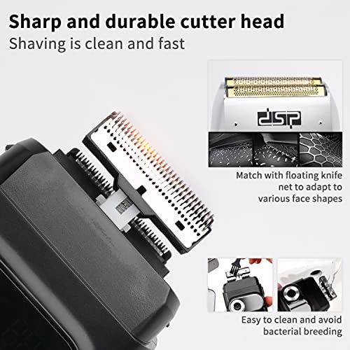 DSP¢ç Electric Razor for Men Bald Shavers for Men 2 in 1 Double Shaver for Men with 2 Foil Head Rechargeable Barber Shaver with Precision Trimmer 3-Speed Shaver with LED Digital Display (Black)