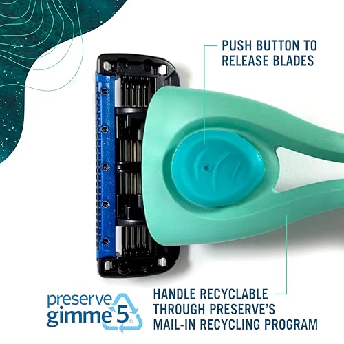 Preserve POPi Shave 5 Razor System Made with Recycled Ocean Plastic and 5-blade cartridge, Coral Pink, 1 Count