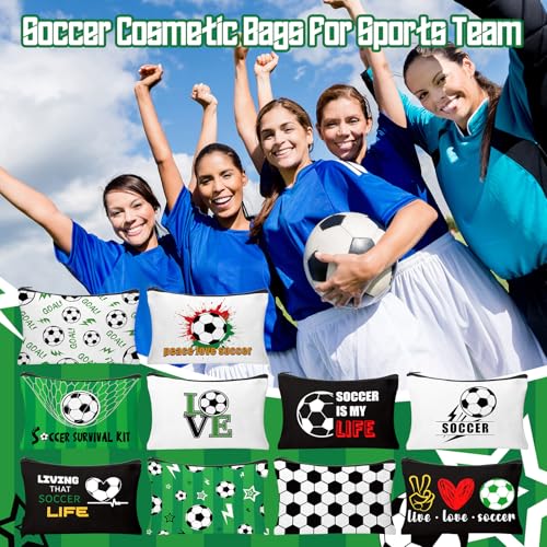 30Pcs Soccer Makeup Bags Soccer Cosmetic Bag Accessories for Women Travel Toiletry Pouch for Lover Players Sports Team Valentine's Day Gifts