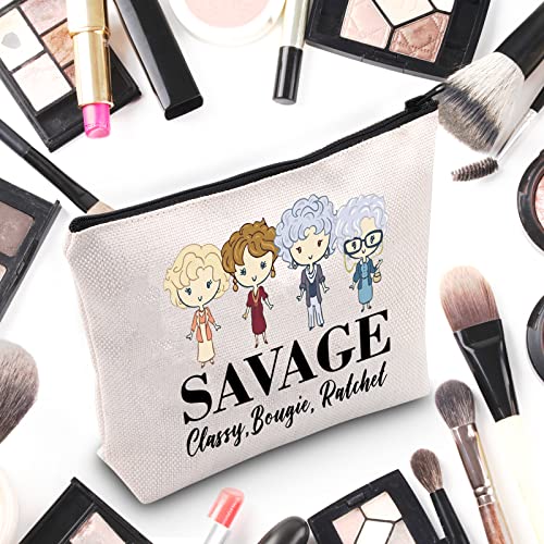 G2TUP Girl Power Gift Women Empowerment Gift Feminist Gift She Is Strong Fierce Brave Full Of Fire Cosmetic Bag and Travel Make Up Pouch With Zipper (Strong Fierce Brave White Bag)