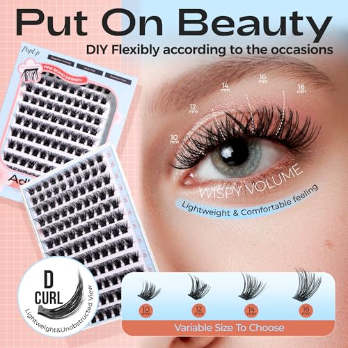 POPUP Self Adhesive Eyelashes 144Pcs D Curl Self Adhesive Lash Clusters Press on Lashes No Glue and Remover Needed Reusable Wispy Pre Glued Eyelashes with Tweezers for Beginners (ZN56)