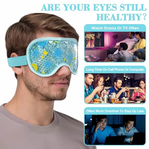 2 Pack Cooling Eye Mask, Reusable Gel Eye Masks for Puffy Eyes, Cold & Warm Compress for Dry Eye, Post Surgery, Puffiness, Allergies, Sinuses & Migraines Relief, Eye Masks for Sleep Unisex (Blue+Pink)