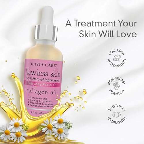 Olivia Care Collagen Facial Oil - Flawless Essential Facial Oil 100% Natural. Nourishing, Reviving & Hydrating Soothing - For All Skin Types - 2 fl oz (Collagen)