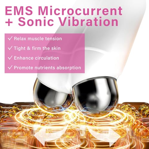 Microcurrent Facial Device, Professional Anti-Aging Skin Tightening Machine with Red Light, Microcurrent Facial Roller for Instant Face Sculpting & Toning, Jawline Defining & Eye De-Puffing