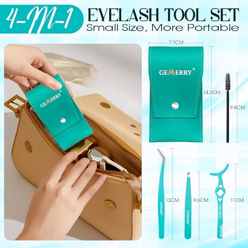 GEMERRY Lash Tweezers Kit 4PCS Lash Applicator Tool DIY Eyelash Tweezers Set Stainless Steel Eyebrow Tweezers with Brush Eyelash Applicator Tool Kit
