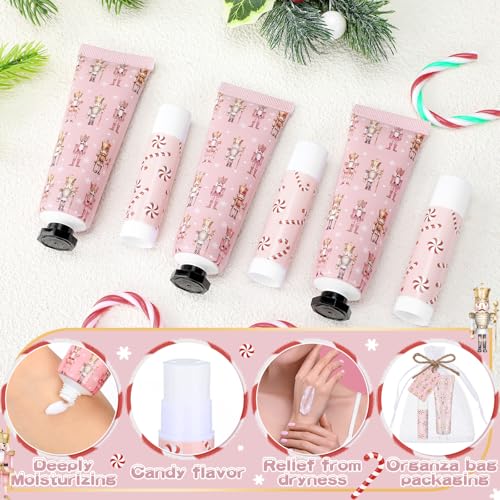 24 Sets Christmas Pink Nutcracker Hand Cream and Candy Lip Balm Gift Christmas Party Favors Travel Size Hand Lotion and Lip Balm Bulk Wedding Bridal Baby Shower Party Supplies for Guest