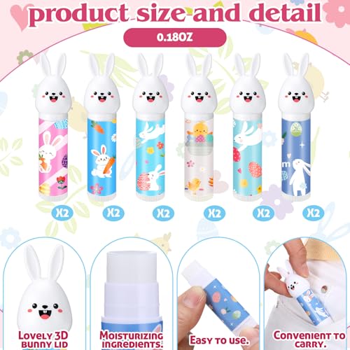 Loopeer 12 Pcs Easter Gifts Bulk Bunny Lip Balm Beeswax Moisturizing 0.18 oz Spring Basket Stuffers Christian Church Party Favors Easter Egg Goodie Bag Fillers for Women Adult Employee Coworker