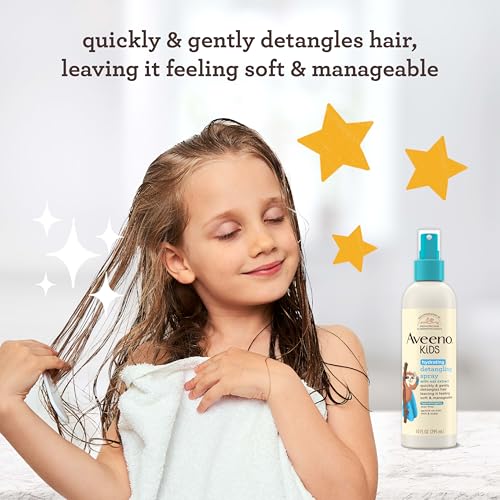 Aveeno Kids Hydrating Detangling Spray with Oat Extract, Quickly Detangles Hair, Tear-Free, Gentle on Sensitive Skin & Scalp, Detangler Spray for Kids, Hypoallergenic, 10 fl. oz