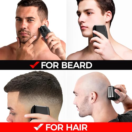 Metal Shell Three Blades Foil Shaver for Men: Dual-Foil with Trimmer - Ideal Barber Face Shavers for Bald Heads, Perfect Gifts for Men, Him, Dad, Father, Husband