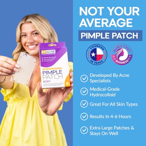 EZACNE¢â Extra Large Pimple Patches for Body ? Large Hydrocolloid Acne Patches for Back, Face, Forehead, Chin, Neck, Shoulders ? Big Zit Patch for Breakouts (5 Count)